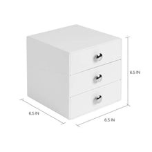 Load image into Gallery viewer, New idesign plastic 3 jewelry box compact storage organization drawers set for cosmetics makeup hair care bathroom office dorm desk countertop 6 5 x 6 5 x 6 5 set of 4 white