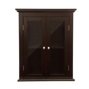 Exclusive glitzhome wooden furniture wall storage accent cabinet with double glass doors for bathroom bedroom kitchen living room espresso