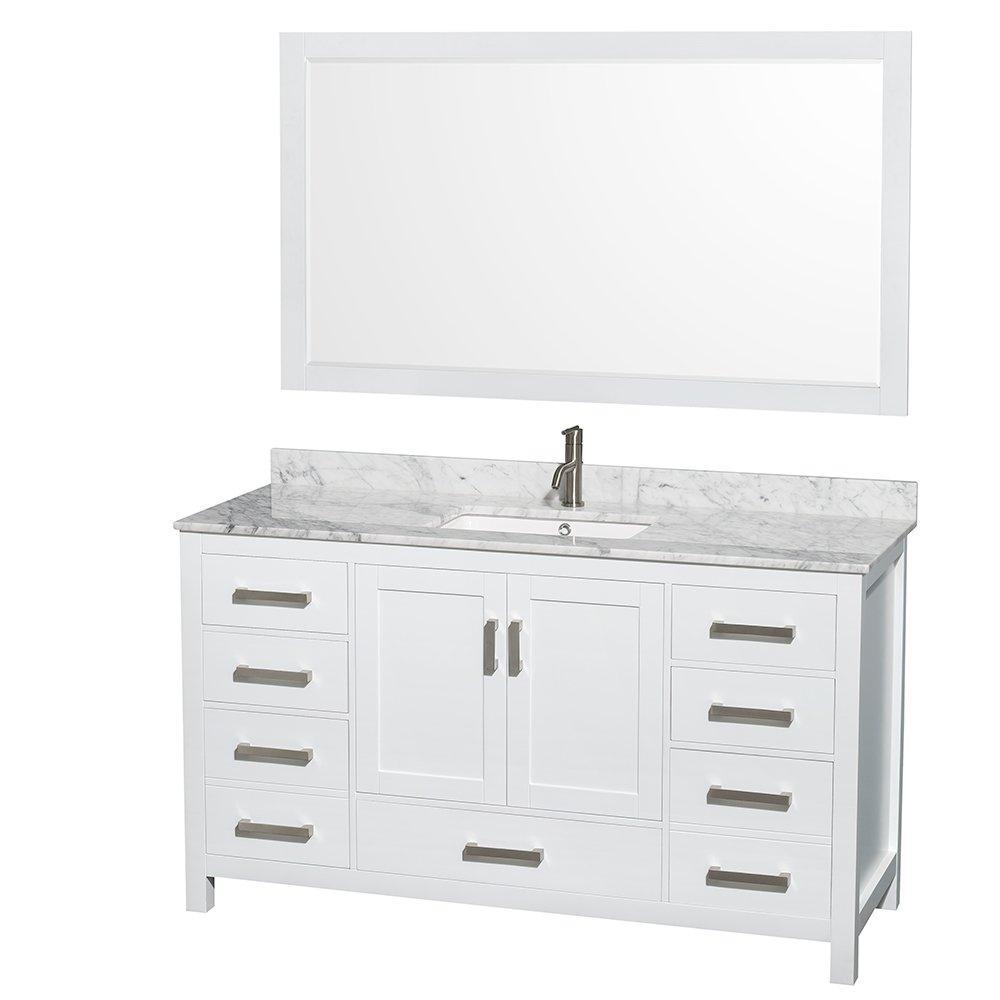 Purchase wyndham collection sheffield 60 inch single bathroom vanity in white white carrera marble countertop undermount square sink and 58 inch mirror