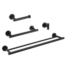 Load image into Gallery viewer, Discover the hoooh matte black 4 piece bathroom accessories set stainless steel wall mount includes double towel bar hand towel rack toilet paper holder robe hooks bs100s4 bk