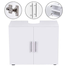 Load image into Gallery viewer, Home bathroom non pedestal under sink vanity cabinet multipurpose freestanding space saver storage organizer double doors with shelves white
