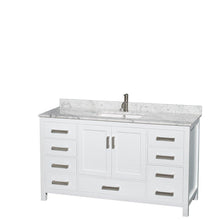 Load image into Gallery viewer, Select nice wyndham collection sheffield 60 inch single bathroom vanity in white white carrera marble countertop undermount square sink and 58 inch mirror
