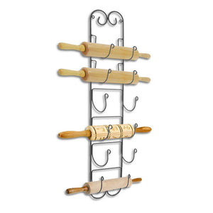 Kitchen rolling pin wall mount adds an elegant appeal to any room with this durable iron material with a black finish wall mount in the kitchen to store wine bottles hang in the bathroom for towel storage