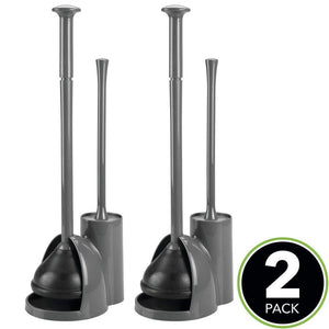 Explore mdesign modern slim compact freestanding plastic toilet bowl brush cleaner and plunger combo set kit with holder caddy for bathroom storage and organization covered lid brush 2 pack charcoal gray