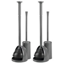 Load image into Gallery viewer, Cheap mdesign modern slim compact freestanding plastic toilet bowl brush cleaner and plunger combo set kit with holder caddy for bathroom storage and organization covered lid brush 2 pack charcoal gray