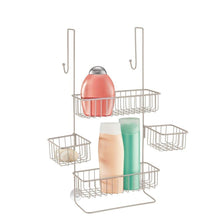 Load image into Gallery viewer, Explore idesign metalo bathroom over the door shower caddy with swivel storage baskets for shampoo conditioner soap 22 7 x 10 5 x 8 2 satin