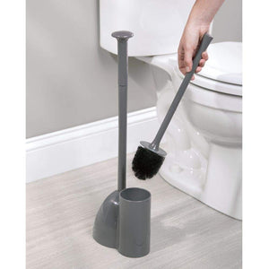 Discover the best mdesign modern slim compact freestanding plastic toilet bowl brush cleaner and plunger combo set kit with holder caddy for bathroom storage and organization covered lid brush 2 pack charcoal gray