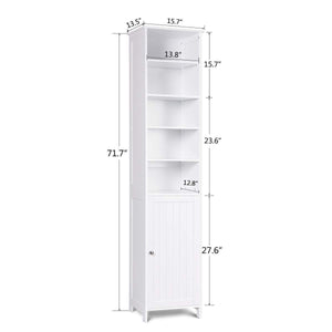 New 72 tall cabinet waterjoy standing tall storage cabinet wooden white bathroom cupboard with door and 5 adjustable shelves elegant and space saving
