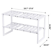 Load image into Gallery viewer, Organize with under sink organizer 2 tier expandable kitchen bathroom pantry storage shelf multi functional adjustable under kitchen sink organization storage rack heavy duty white