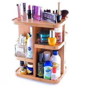Heavy duty refine 360 bamboo cosmetic organizer multi function storage carousel for your vanity bathroom closet kitchen tabletop countertop and desk