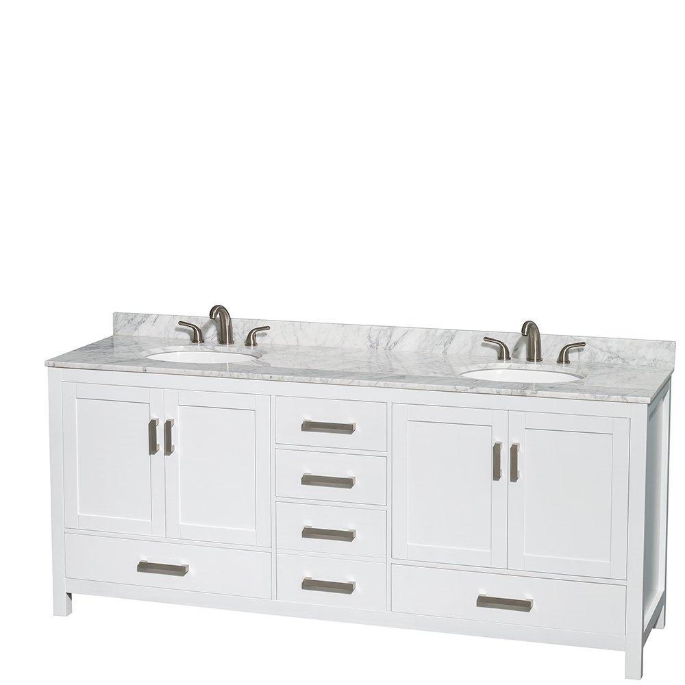 Purchase wyndham collection sheffield 80 inch double bathroom vanity in white white carrera marble countertop undermount oval sinks and no mirror