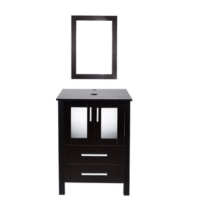 The best 24 inch bathroom vanity modern stand pedestal cabinet wood black fixture with mirror ocean blue tempered glass sink top with single faucet hole