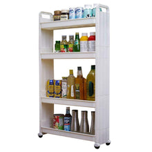 Load image into Gallery viewer, Products baoyouni slim slide out rolling storage cart tower narrow space organizer rack with wheels for laundry bathroom kitchen living room 4 tier
