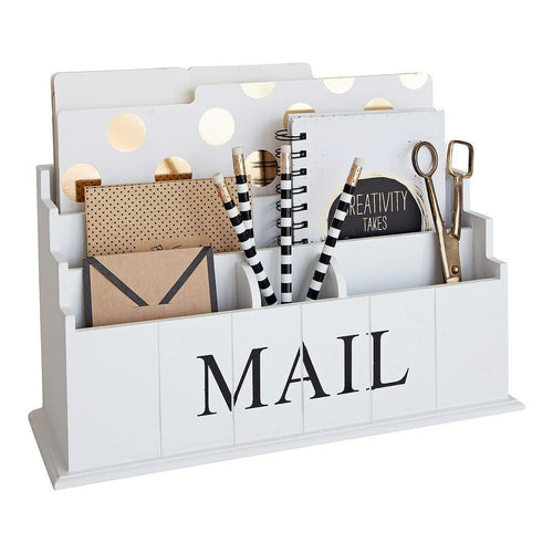Blu Monaco White Wooden Mail Organizer - 3 Tier White Desk Organizer - Rustic Country Mail Sorter - Kitchen Counter Organizer Mail Holder
