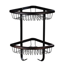 Load image into Gallery viewer, Top rated weirun bathroom brass 2 tier corner shelf basket with towel hook bath shower caddy storage organizer holder rack heavy duty wall mounted oil rubbed bronze