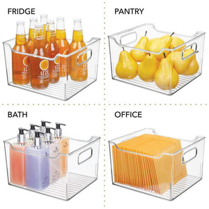 Heavy duty mdesign plastic bathroom vanity storage bin box with handles deep organizer for hand soap body wash shampoo lotion conditioner hand towel hair brush mouthwash 10 long 8 pack clear