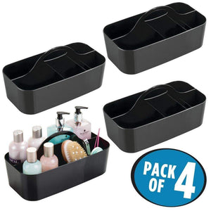 Products mdesign plastic portable storage organizer caddy tote divided basket bin with handle for bathroom dorm room holds hand soap body wash shampoo conditioner lotion large 4 pack black