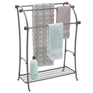 Products mdesign large freestanding towel rack holder with storage shelf 3 tier metal organizer for bath hand towels washcloths bathroom accessories graphite gray