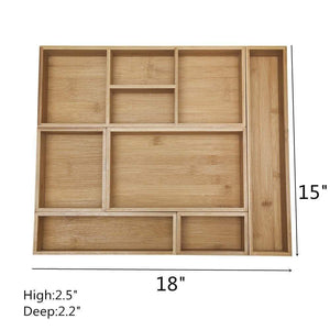Shop for xxl set of 6 bamboo drawer storage box desk organizer 9 compartment organization tray holder 100 bamboo drawer divider 18 x 15 x 2 5 for office bathroom bedroom kitchen children room