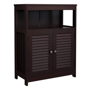 Try vasagle bathroom storage floor cabinet free standing cabinet with double shutter door and adjustable shelf brown ubbc40br