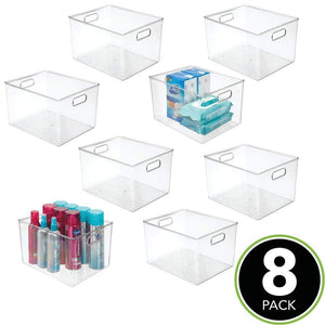 Save mdesign plastic storage organizer bin tote for organizing bathroom hand soaps body wash shampoo lotion conditioners hand towels hair accessories body spray mouthwash 8 high 8 pack clear