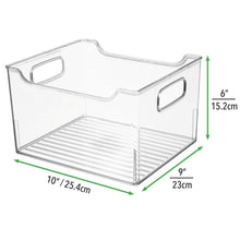 Load image into Gallery viewer, Featured mdesign plastic bathroom vanity storage bin box with handles deep organizer for hand soap body wash shampoo lotion conditioner hand towel hair brush mouthwash 10 long 8 pack clear