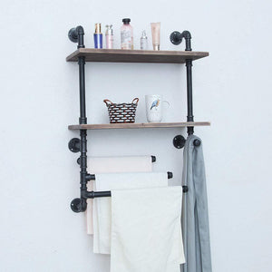 Try industrial towel rack with 3 towel bar 24in rustic bathroom shelves wall mounted 2 tiered farmhouse black pipe shelving wood shelf metal floating shelves towel holder iron distressed shelf over toilet