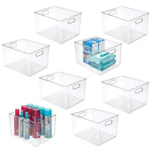Load image into Gallery viewer, Order now mdesign plastic storage organizer bin tote for organizing bathroom hand soaps body wash shampoo lotion conditioners hand towels hair accessories body spray mouthwash 8 high 8 pack clear
