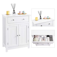 Load image into Gallery viewer, Try vasagle free standing bathroom cabinet with drawer and adjustable shelf kitchen cupboard wooden entryway storage cabinet white 23 6 x 11 8 x 31 5 inches ubbc61wt