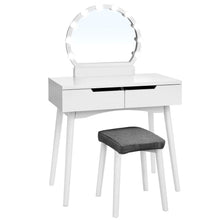 Load image into Gallery viewer, Shop for vasagle vanity table set with 10 light bulbs and touch switch dressing makeup table desk with large round mirror 2 sliding drawers 1 cushioned stool for bedroom bathroom white urdt11wl