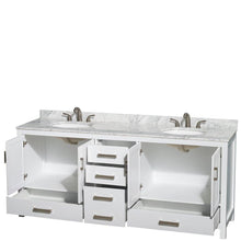Load image into Gallery viewer, Save on wyndham collection sheffield 80 inch double bathroom vanity in white white carrera marble countertop undermount oval sinks and no mirror