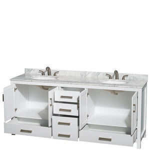 Save on wyndham collection sheffield 80 inch double bathroom vanity in white white carrera marble countertop undermount oval sinks and no mirror