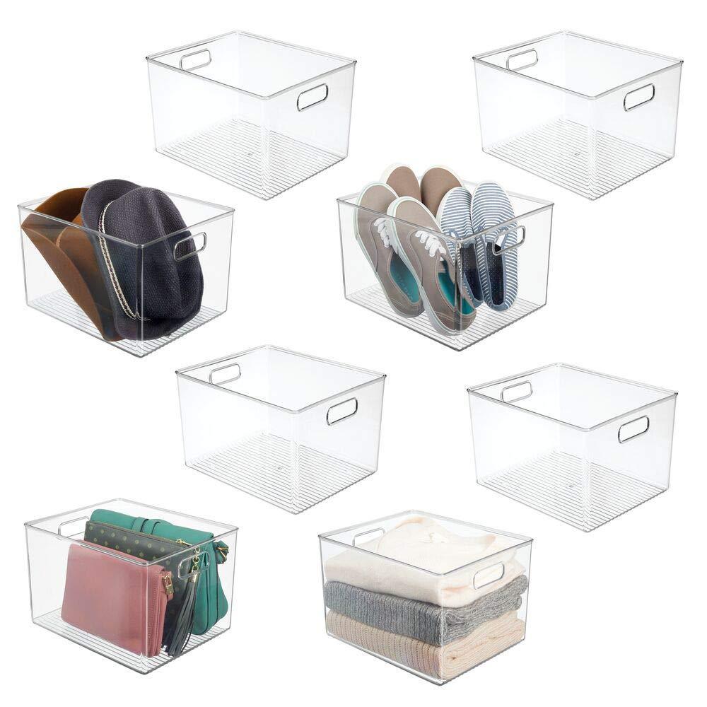 Great mdesign plastic home storage basket bin with handles for organizing closets shelves and cabinets in bedrooms bathrooms entryways and hallways store sweaters purses 8 high 8 pack clear