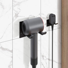 Load image into Gallery viewer, Storage xigoo hair dryer holder self adhesive wall mount bathroom hair blow dryer rack organizer fit for most hair dryers upgrade black