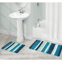 Load image into Gallery viewer, Buy mdesign soft microfiber polyester spa rugs for bathroom vanity tub shower water absorbent machine washable plush non slip rectangular accent rug mat striped design set of 3 sizes teal blue