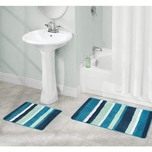 Buy mdesign soft microfiber polyester spa rugs for bathroom vanity tub shower water absorbent machine washable plush non slip rectangular accent rug mat striped design set of 3 sizes teal blue