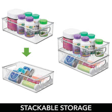 Load image into Gallery viewer, The best mdesign stackable plastic storage organizer container bin with handles for bathroom holds vitamins pills supplements essential oils medical supplies first aid supplies 3 high 8 pack clear