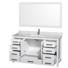 Load image into Gallery viewer, Selection wyndham collection sheffield 60 inch single bathroom vanity in white white carrera marble countertop undermount square sink and 58 inch mirror