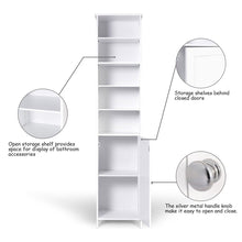 Load image into Gallery viewer, On amazon 72 tall cabinet waterjoy standing tall storage cabinet wooden white bathroom cupboard with door and 5 adjustable shelves elegant and space saving