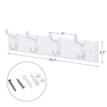 Load image into Gallery viewer, Budget friendly songmics wooden wall mount coat rack with 4 metal hooks 16 inch coat hook rail for hallway bathroom closet room white ulhr23wt