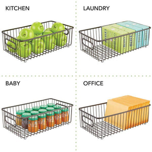 Budget friendly mdesign metal bathroom storage organizer basket bin farmhouse wire grid design for cabinets shelves closets vanity countertops bedrooms under sinks large 4 pack bronze