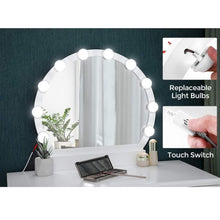 Load image into Gallery viewer, The best vasagle vanity table set with 10 light bulbs and touch switch dressing makeup table desk with large round mirror 2 sliding drawers 1 cushioned stool for bedroom bathroom white urdt11wl