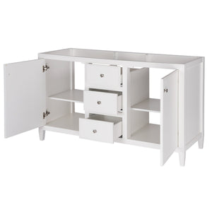Discover the maykke cecelia 60 bathroom vanity cabinet 2 door 3 drawer solid birch wood frame white finish new england style double surface mounted vanity base cabinet only with tapered legs ysa1146001
