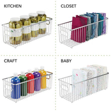 Load image into Gallery viewer, Featured mdesign deep metal bathroom storage organizer basket bin farmhouse wire grid design for cabinets shelves closets vanity countertops bedrooms under sinks 4 pack chrome