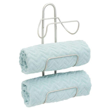 Load image into Gallery viewer, Products mdesign modern decorative metal 3 level wall mount towel rack holder and organizer for storage of bathroom towels washcloths hand towels 2 pack satin