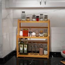 Load image into Gallery viewer, Best 3 tier spice rack kitchen bathroom countertop storage organizer rack bamboo spice bottle jars rack holder with adjustable shelf 100 natrual bamboo