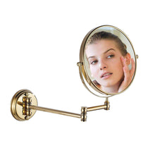 Load image into Gallery viewer, Get makeup mirror wall mount 8 inch dual side with 1x 5x magnification bathroom magnifying mirror two side 360 swivel cosmetic face mirror extendable vanity mirrors luxury brass gold marmolux acc