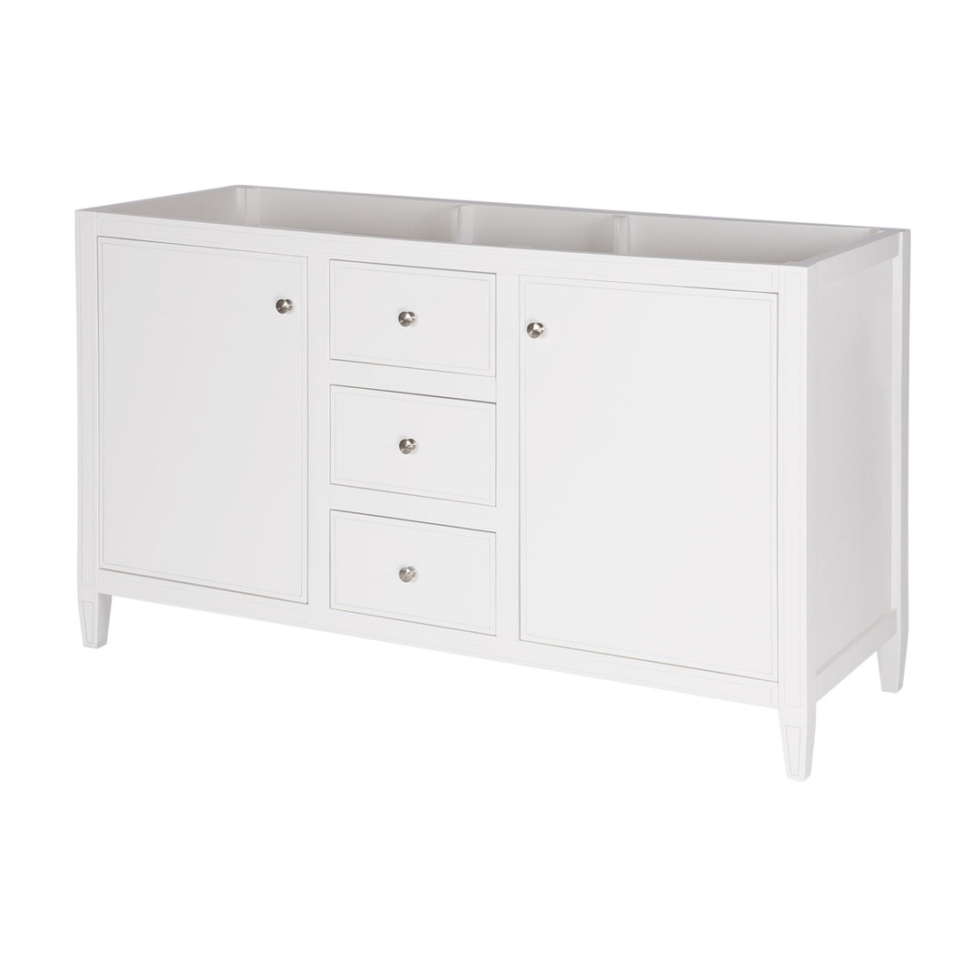 Budget maykke cecelia 60 bathroom vanity cabinet 2 door 3 drawer solid birch wood frame white finish new england style double surface mounted vanity base cabinet only with tapered legs ysa1146001