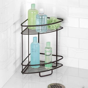 Exclusive interdesign axis free standing bathroom or shower corner storage shelves for towels soap shampoo lotion accessories soap 2 tier bronze