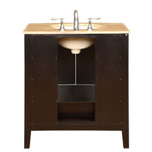 Load image into Gallery viewer, Featured silkroad exclusive hyp 0709 t uic 32 travertine stone top single sink bathroom vanity with furniture cabinet 32 dark wood